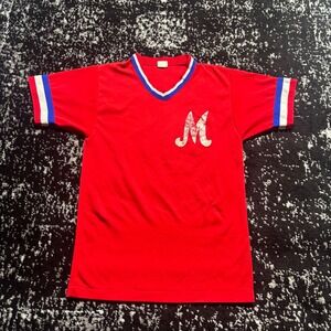 Vintage 50s 60s Mason Athletic Jersey Red Choate 12 USA Made V-Neck Shirt M